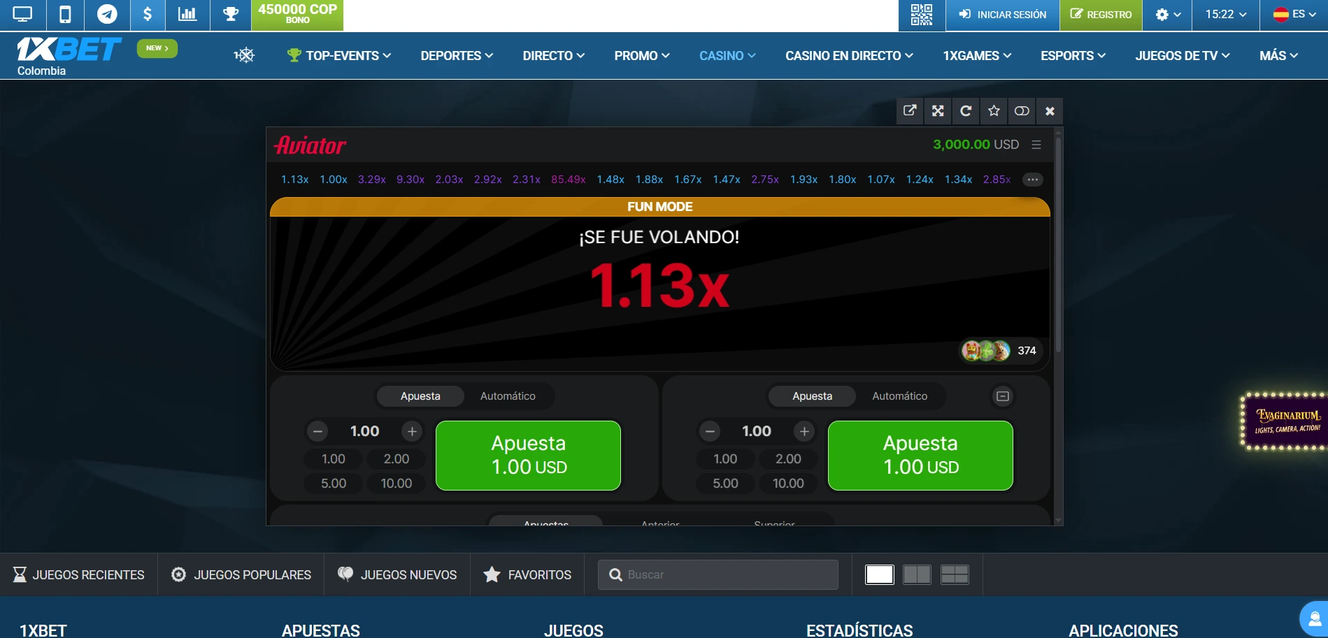 1xbet aviator fall round